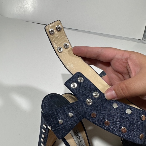Jimmy Choo [ Women‎ 39.5 ] Denim Blue Studded Strappy Ankle Strap Heels - Picture 9 of 14
